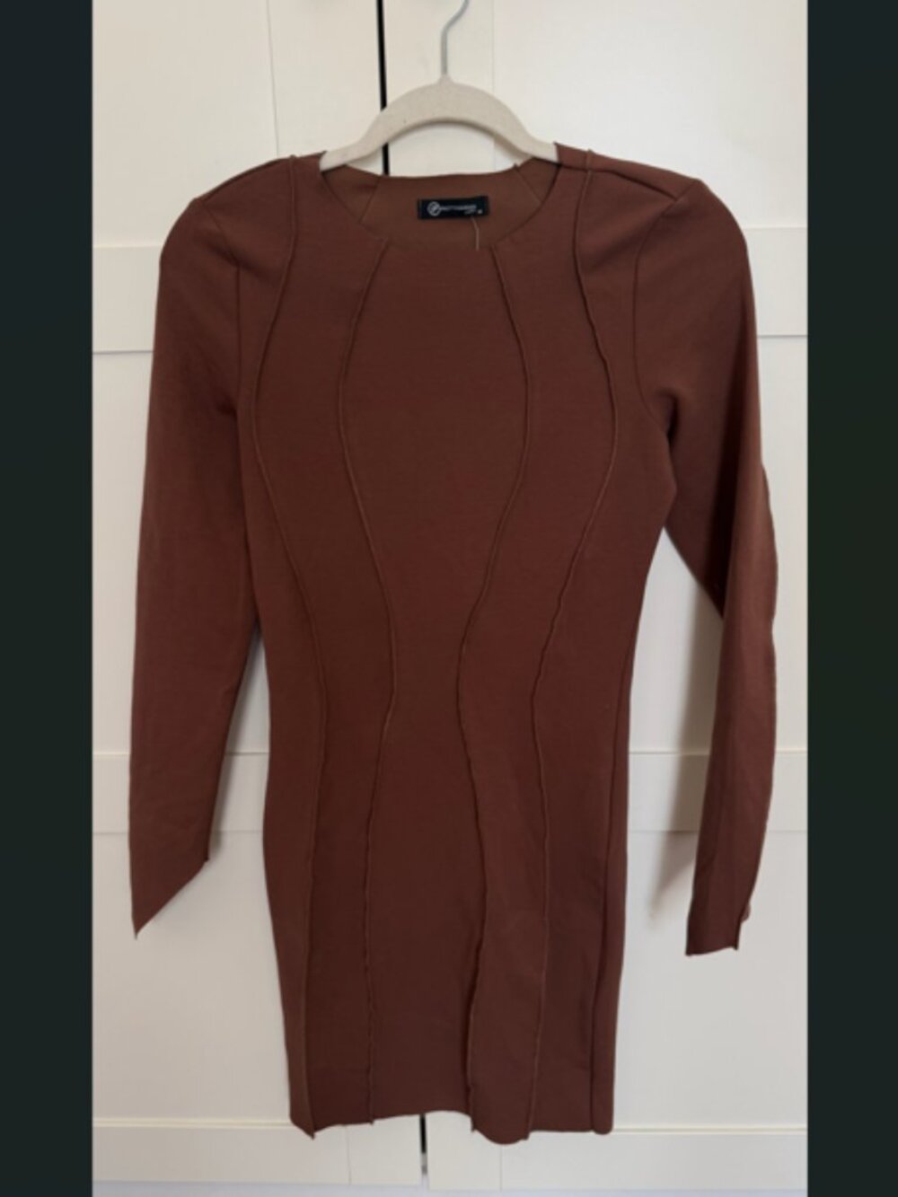 PrettyGarden Brown Long Sleeved Seamed Mini Dress - Sz M